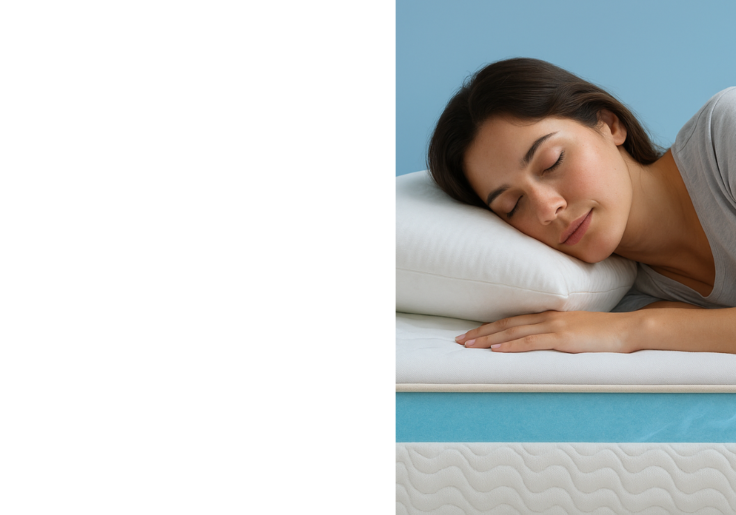 Woman peacefully sleeping on a cooling gel memory foam mattress.